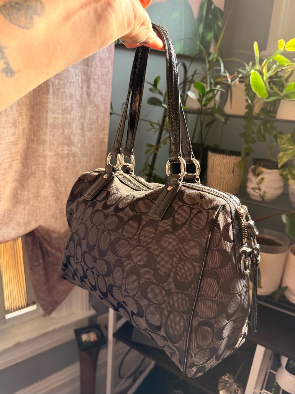 Coach Signature Stripe Python Satchel - Picture 3 of 6